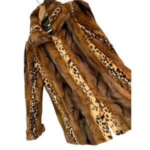 Dennis Basso Womens Faux Fur Leopard Print Coat S/M RY10396